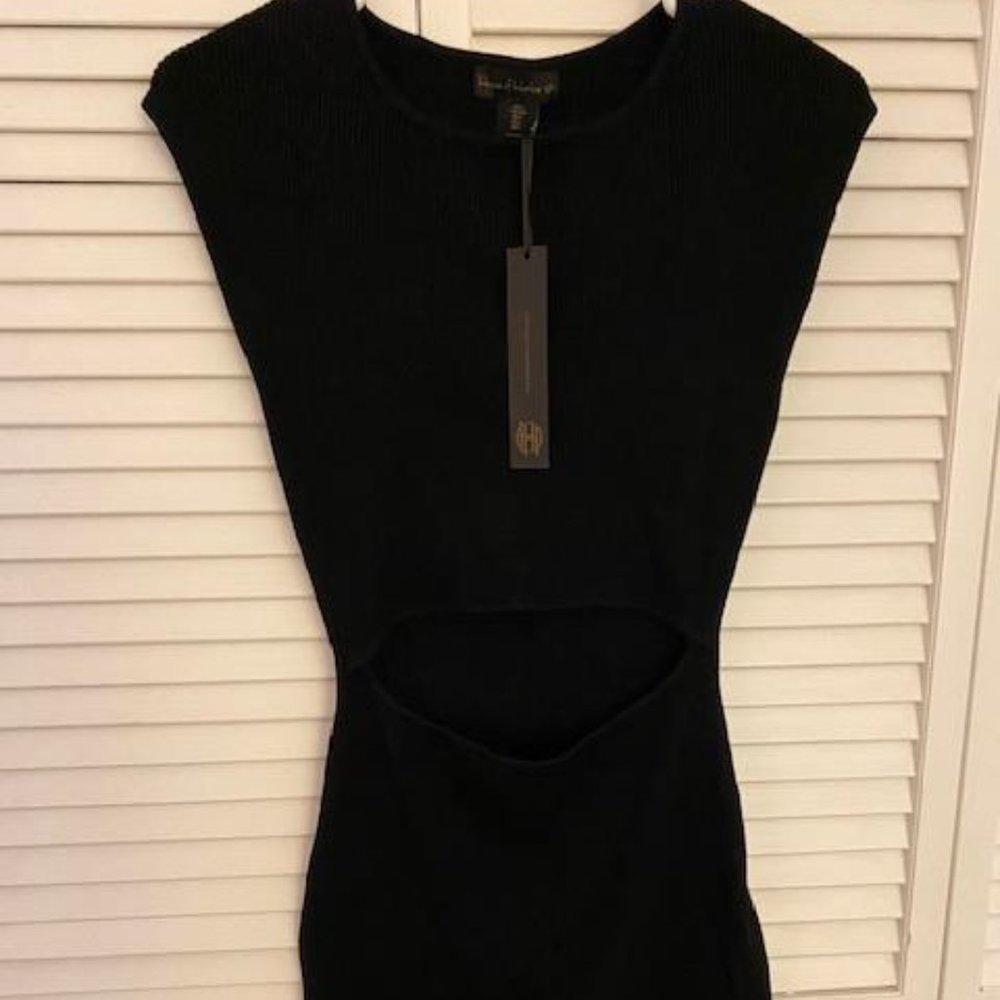 NWT House of Harlow 1960 pristine cutout ribbed knit dress in black, size L